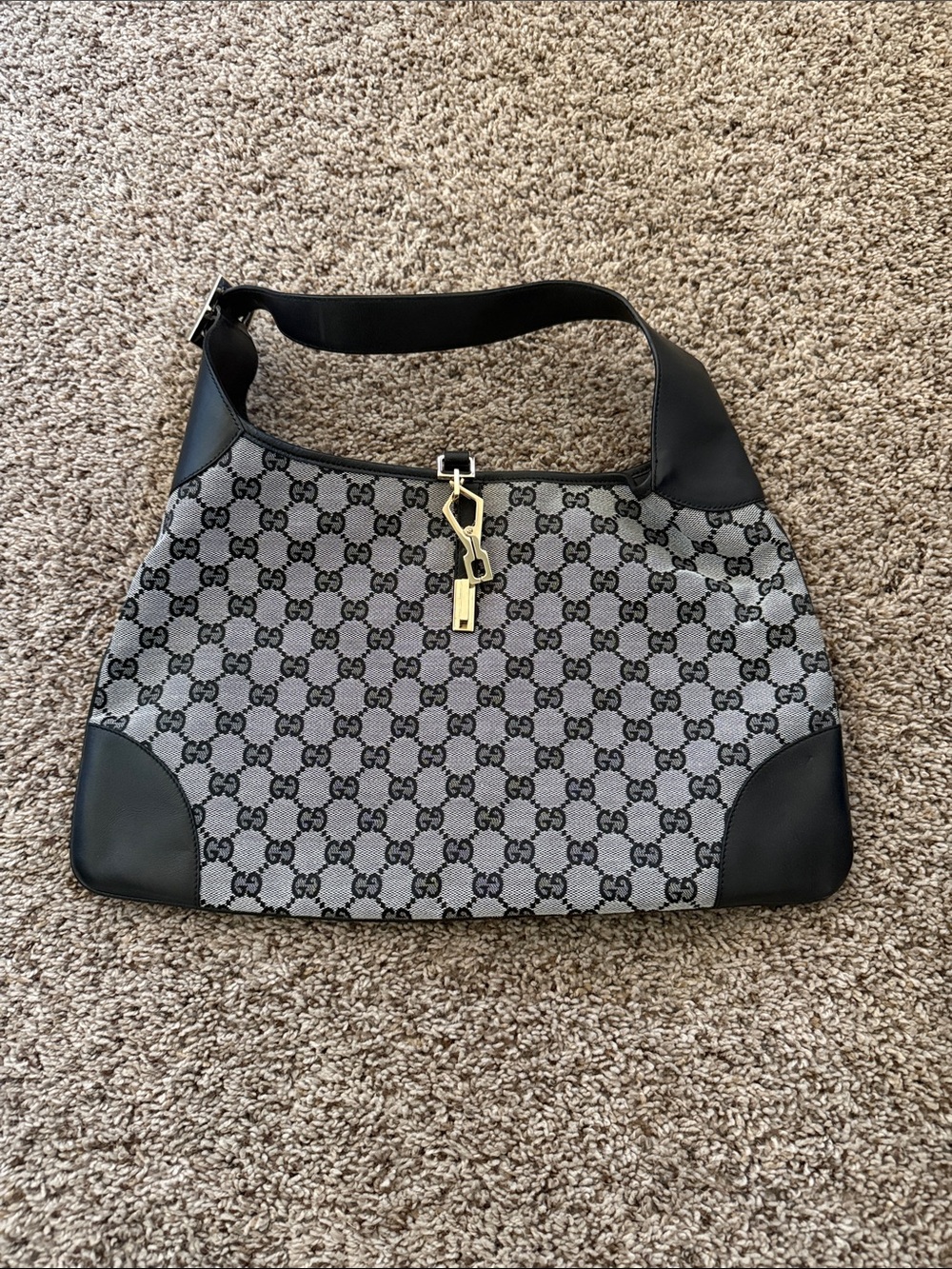Gucci Black and Gray  Shoulder Bag with Silver Hardware